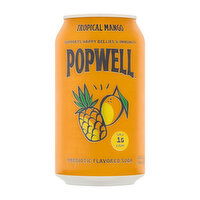 Popwell Tropical Mango Prebiotic Flavored Soda, 12 Ounce