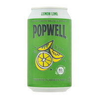 Popwell Lemon Lime Prebiotic Flavored Soda, 12 Ounce