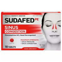 Sudafed PE Congestion & Sinus Pressure Relief, Maximum Strength, 18 Each