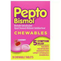 Pepto Bismol Upset Stomach Reliever/Antidiarrheal, Chewable Tablets, Cherry, 30 Each