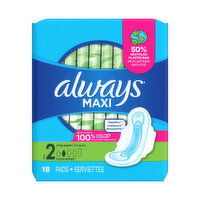 Always Maxi Size 2 Long Super Pads With Wings, Unscented, 18 Each