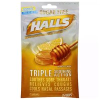 Halls Sugar Free Suppressant Drops, Honey-Lemon, 25 Each