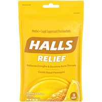 Halls Cough Suppressant Menthol Drops, Honey Lemon, 30 Each