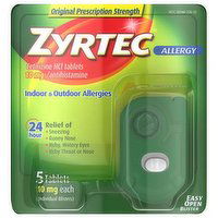 Zyrtec Allergy Indoor & Outdoor Allergies, Original Prescription Strength, 10 Mg, Tablets, 5 Each