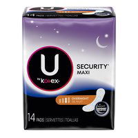 U by Kotex Security Unscented Maxi Feminine Pads Overnight Absorbency, 14 Each