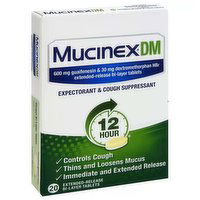 Mucinex Dm Expectorant & Cough Suppressant, 12 Hour, Extended-Release Bi-Layer Tablets, 20 Each