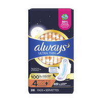 Always Ultra Thin Overnight Flexi-Wings Pads, Size 4, 26 Each