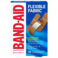 Band Aid Bandages, Adhesive, Flexible Fabric, Assorted Sizes, 30 Each