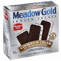 Meadow Gold Ice Cream Sandwiches, Cookies N' Cream, 6 Each