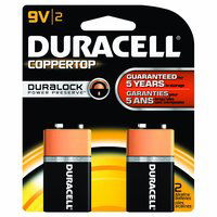 Duracell Coppertop Alkaline Battery, 9V, 2 Each