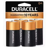 Duracell Coppertop Alkaline Battery, D, 4 Each