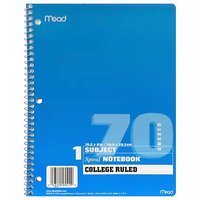 Mead Spiral Notebook 1 Subject, College Ruled, 1 Each