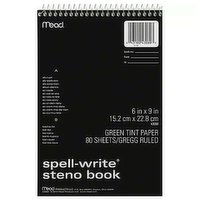 Mead Steno Book, Spell-Write, Green Tint, Gregg Ruled, 80 Sheets, 80 Each