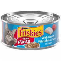 Purina Friskies Wet Cat Food, Prime Filets with Ocean Whitefish & Tuna In Sauce, 5.5 Oz, 5.5 Ounce