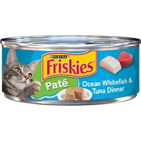 Friskies Pate Wet Cat Food, Ocean Whitefish & Tuna Dinner, 5.5 Ounce