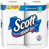 Scott Bath Tissue, 1000 Sheets Per Roll, 4 Each