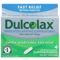 Dulcolax Laxative Suppositories, Medicated, Comfort Shaped, 4 Each