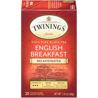 Twinings Tea, English Breakfast, Decaffeinated, 20 Each