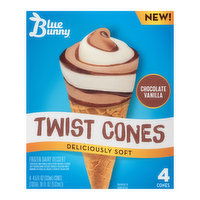 Blue Bunny Twist Cones Chocolate Vanilla Frozen Dairy Dessert, 4 Each