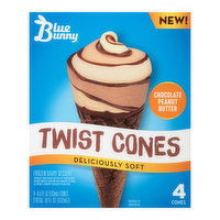 Blue Bunny Twist Cones Chocolate Peanut Butter Frozen Dairy Dessert, 4 Each