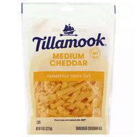 Tillamook Shredded Medium Cheddar Cheese, Farmstyle Thick Cut, 8 Ounce