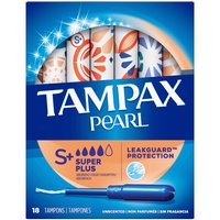 Tampax Pearl Tampons, Super Plus, Plastic, Unscented, 18 Each