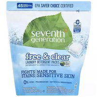 Seventh Generation Laundry Detergent Packs, Free & Clear, 45 Each