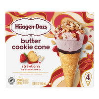 Haagen-Dazs Butter Cookie Strawberry Ice Cream Cones, 4 Each