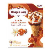 Haagen-Dazs Vanilla Salted Caramel Belgian Waffle Ice Cream Cones, 4 Each