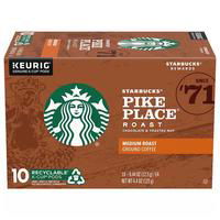 Starbucks Pike Place Roast Coffee K-Cup Pods, Ground, Medium Roast, 10 Each