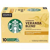 Starbucks KCup Pods, Veranda Blend, Blonde Roast, Ground, 10 Each