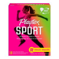 Playtex Sport Plastic Tampons Unscented Regular Absorbency, 18 Each