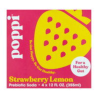 Poppi Strawberry Lemon Prebiotic Soda (4-pack), 48 Ounce