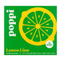 Poppi Lemon Lime Prebiotic Soda (4-pack), 48 Ounce