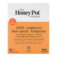 The Honey Pot Duo Pack Organic Cotton BPA Free Applicator Tampon, 18 Each