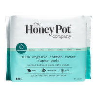 The Honey Pot Organic Top Sheet Super Herbal Menstrual Pads, 16 Each