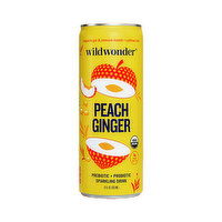 Wildwonder Peach Ginger Probiotic Sparkling Drink, 12 Ounce