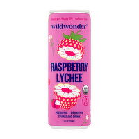 Wildwonder Raspberry Lychee Probiotic Sparkling Drink, 12 Ounce