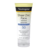 Neutrogena Sheer Zinc Face Dry-Touch Sunscreen Broad Spectrum SPF 50 For Sensitive Skin, 2 Ounce