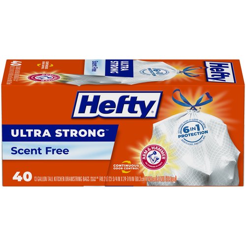 Hefty Ultra Strong Tall Kitchen, Scent Free, 13 Gallon