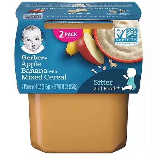 Gerber 2nd Foods Apple Banana with Mixed Cereal Baby Food, 4 Oz (Pack of 2)