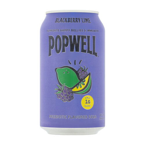 Popwell Blackberry Lime Prebiotic Flavored Soda