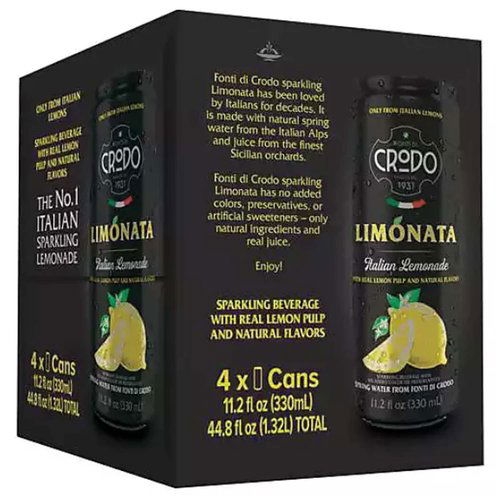 Crodo Limonata Sparkling Lemonade, Cans (Pack of 4)