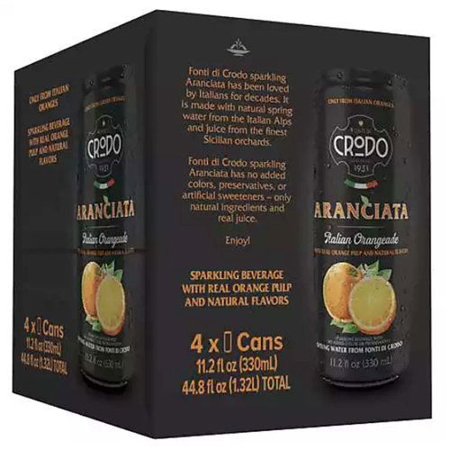 Crodo Aranciata Sparkling Orangeade, Cans (Pack of 4)