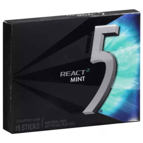 5 Gum, Sugarfree, React 2 Mint