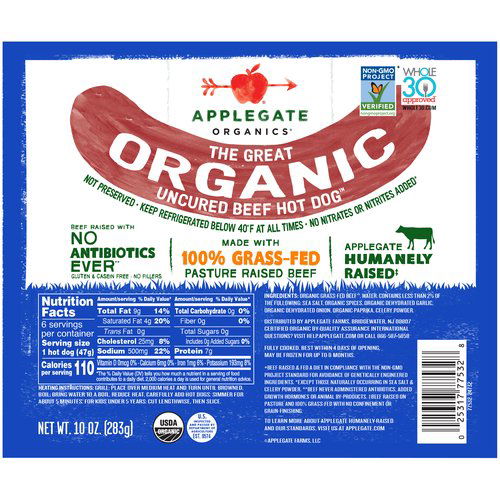 Applegate Organic Beef Hot Dog, Uncured