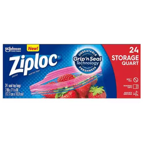 Ziploc Double Zipper Storage Bags, Quart