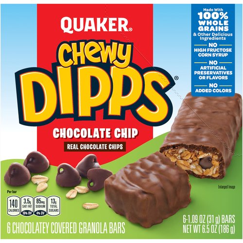 Quaker Chewy Dipps Chocolate Covered Granola Bars, Chocolate Chip