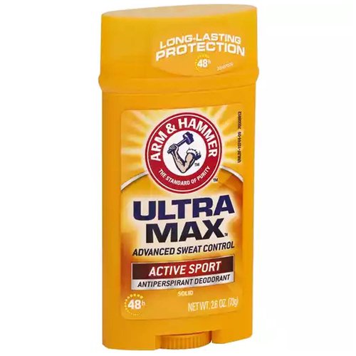 Arm & Hammer Antiperspirant Deodorant Solid Stick, Ultramax, Active Sport