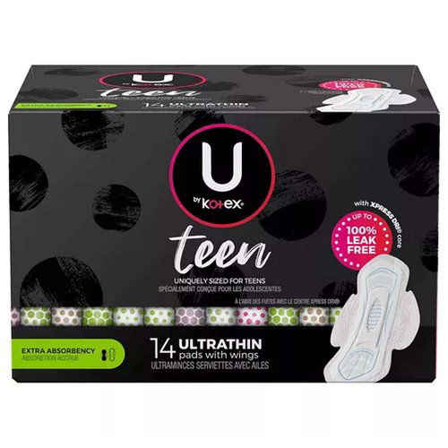 U by Kotex Balance Sized for Teens Ultra Thin Pads with Wings, Extra Absorbency
